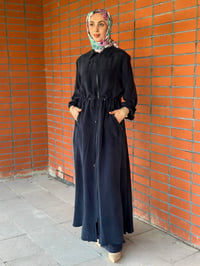 Miss Dalida 2268329 Dark Navy Fermuarlı Beli Büzgülü Cupro Ceket