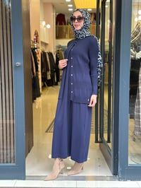 Miss Dalida 3260001 Lacivert Örgü Teknikli Elbise Hırka Takım