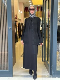 Miss Dalida 3260001 Siyah Örgü Teknikli Elbise Hırka Takım