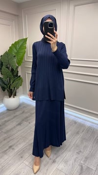 Miss Dalida 3262001 Lacivert Örgü Teknikli Triko Kiloş Etek