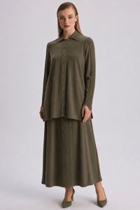 Miss Dalida 3263801 Haki Baklava Dilim Detaylı Klasik Gömlek