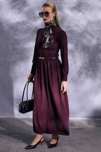 Miss Dalida 3264001 Bordo Kalın Fitilli Triko Elbise