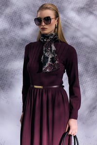 Miss Dalida 3264001 Bordo Kalın Fitilli Triko Elbise