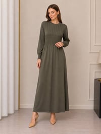 Miss Dalida 3264001 Haki Kalın Fitilli Triko Elbise