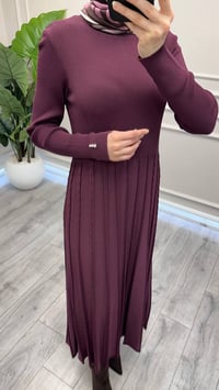 Miss Dalida 3264002 Bordo İnce Fitilli Plise Detaylı Triko Elbise