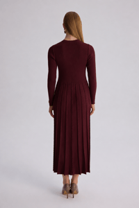 Miss Dalida 3264002 Haki İnce Fitilli Plise Detaylı Triko Elbise