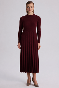 Miss Dalida 3264002 Haki İnce Fitilli Plise Detaylı Triko Elbise