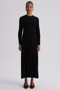 Miss Dalida 3264002 Siyah İnce Fitilli Plise Detaylı Triko Elbise