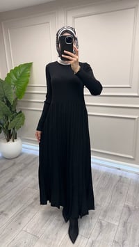 Miss Dalida 3264002 Siyah İnce Fitilli Plise Detaylı Triko Elbise