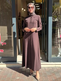 Miss Dalida 3264003 Kahve Gömlek Yaka Uzun Triko Elbise