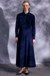 Miss Dalida 3264003 Lacivert Gömlek Yaka Uzun Triko Elbise