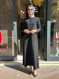 Miss Dalida 3264003 Siyah Gömlek Yaka Uzun Triko Elbise