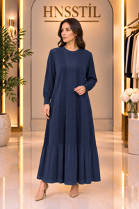 Miss Dalida 3264005 Lacivert Örgü Teknikli Düz Renk Uzun Triko Elbise