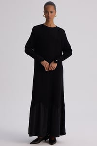 Miss Dalida 3264005 Siyah Örgü Teknikli Düz Renk Uzun Triko Elbise