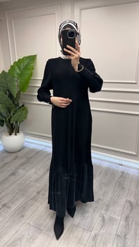 Miss Dalida 3264005 Siyah Örgü Teknikli Düz Renk Uzun Triko Elbise