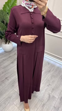 Miss Dalida 3264007 Bordo Pile Detaylı Gömlek Yaka Uzun Elbise