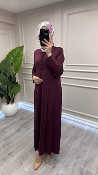 Miss Dalida 3264007 Bordo Pile Detaylı Gömlek Yaka Uzun Elbise
