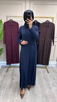 Miss Dalida 3264007 Lacivert Pile Detaylı Gömlek Yaka Uzun Elbise