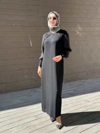 Miss Dalida 3264009 Siyah Önü Ajurlu Bisiklet Yaka Uzun Elbise