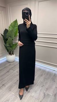 Miss Dalida 3264010 Siyah Bekletme Detaylı Dik Yaka Uzun Elbise