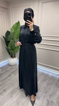 Miss Dalida 3264801 Siyah Cep Kapaklı Gömlek Yaka Uzun Elbise