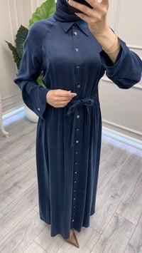 Miss Dalida 3264802 Lacivert Beli Büzgülü Gömlek Yaka Uzun Elbise