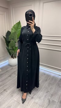 Miss Dalida 3264802 Siyah Beli Büzgülü Gömlek Yaka Uzun Elbise