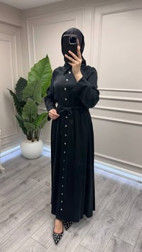 Miss Dalida 3264802 Siyah Beli Büzgülü Gömlek Yaka Uzun Elbise