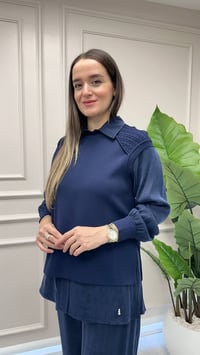 Miss Dalida 3266005 Lacivert Saç Örgü Detaylı Kısa Kollu Tunik
