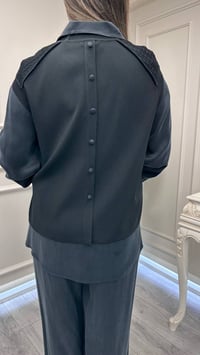 Miss Dalida 3266005 Siyah Saç Örgü Detaylı Kısa Kollu Tunik