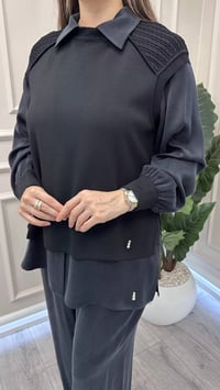 Miss Dalida 3266005 Siyah Saç Örgü Detaylı Kısa Kollu Tunik