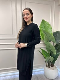 Miss Dalida 3266006 Siyah Balıksırtı Detaylı Triko Tunik