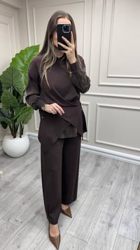 Miss Dalida 3266007 Metal Düğme Detaylı Kahve Asimetrik Tunik