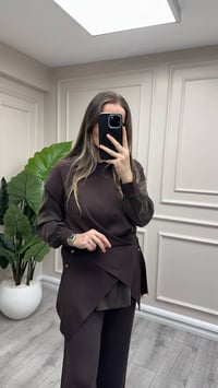 Miss Dalida 3266007 Metal Düğme Detaylı Kahve Asimetrik Tunik