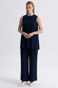 Miss Dalida 3266802 Lacivert Yan Yırtmaçlı Kolsuz Tunik