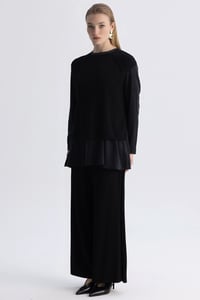 Miss Dalida 3267005 Siyah Yanı Örgü Detaylı Bol Paça Triko Pantolon