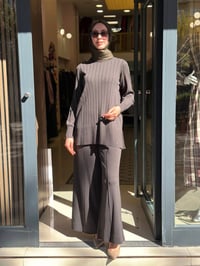 Miss Dalida 3267009 Haki Önü Fitilli Bol Paça Triko Pantolon