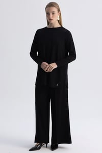 Miss Dalida 3267009 Siyah Önü Fitilli Bol Paça Triko Pantolon