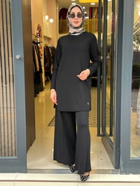 Miss Dalida 3267009 Siyah Önü Fitilli Bol Paça Triko Pantolon