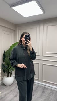 Miss Dalida 3268802 Yüksek Yaka Cepli Haki Minimal Ceket