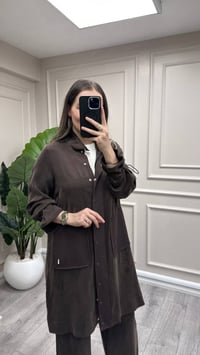 Miss Dalida 3268804 Büzgü Kol Detaylı Kakao Uzun Ceket