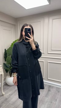 Miss Dalida 3268804 Büzgü Kol Detaylı Siyah Uzun Ceket