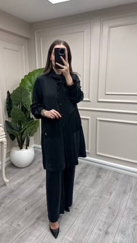 Miss Dalida 3268804 Büzgü Kol Detaylı Siyah Uzun Ceket