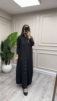 Miss Dalida 3269026 Gömlek Yaka Fitilli Siyah Uzun Hırka