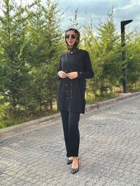 Miss Dalida 4267003 Siyah Boru Paça Önü Fitilli Triko Pantolon
