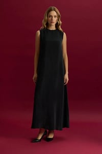 Miss Dalida T26Y-4007 Siyah Düz Renk Kolsuz Cupro Elbise