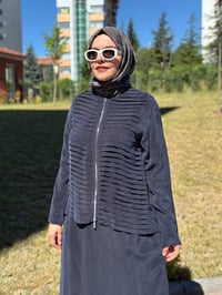 Miss Dalida T26Y-8212 Lacivert Fermuarlı Şık Cupro Ceket