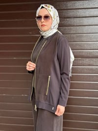 Miss Dalida T26Y8203 Kakao Fermuarlı Cupro Detaylı Triko Ceket