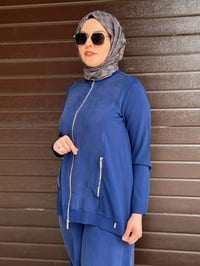 Miss Dalida T26Y8203 Mavi Fermuarlı Cupro Detaylı Triko Ceket