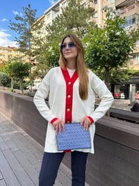 Missemramiss H4590 Kırmızı Modello Çizgili Triko Hırka